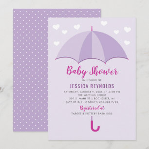 Invitación Mostrado con el Baby Shower del paraguas morado de