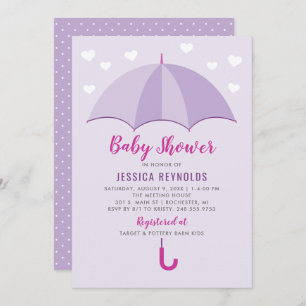 Invitación Mostrado con el Baby Shower del paraguas morado de