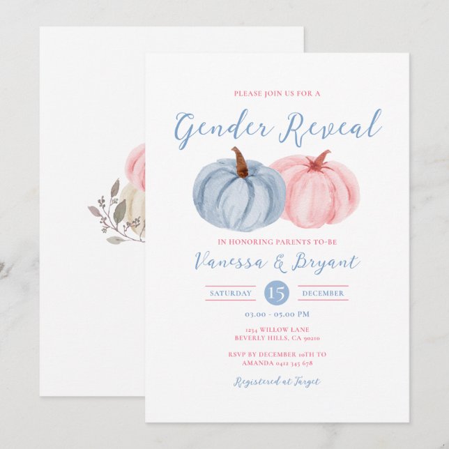 Invitación Mota de calabaza de otoño género revelar floral ro (Anverso / Reverso)