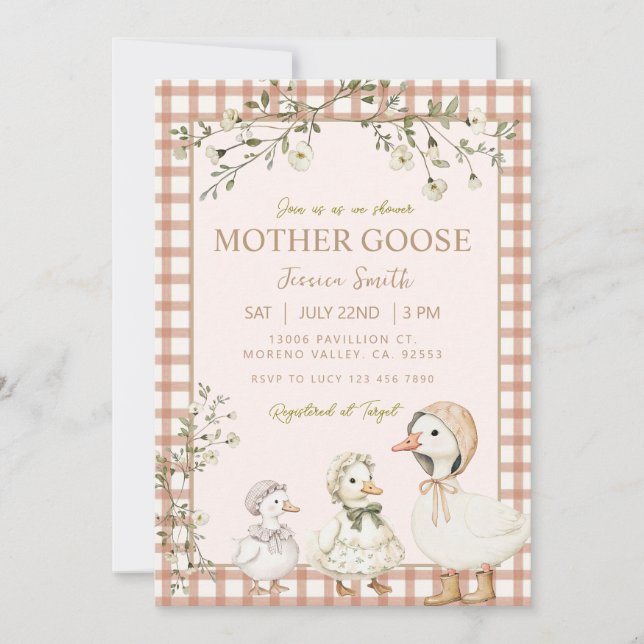 Invitación Mother Goose Baby Shower Gender Neutral (Anverso)