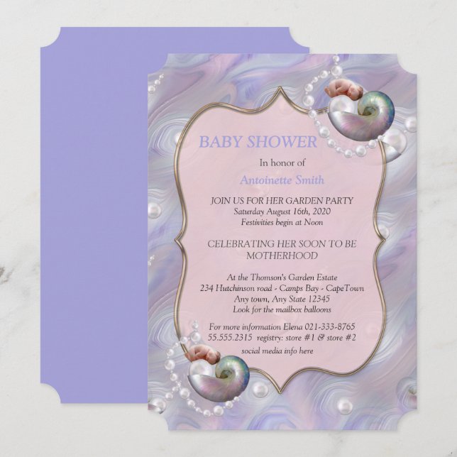 Invitación Mother of Pearls giving Birth to a Baby Girl (Anverso / Reverso)