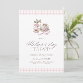 Invitación Mother’s Day Tea Party Pink Gingham