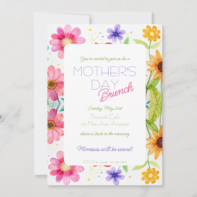 Invitación Mother's Day Bright Floral Brunch Invitation (Anverso)