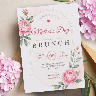Invitación Mother's Day Brunch | Lunch Pink Flowers Floral