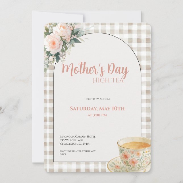 Invitación Mother's Day High Tea Invitation Floral Tea Party (Anverso)