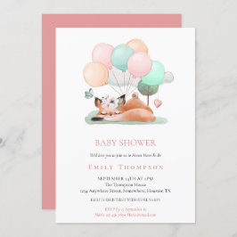 Invitación Motif de globo Fox sonriente lindo Baby Shower ros