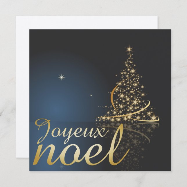 Invitación Motif de Noël bleu avec arbre de Noël doré (Anverso / Reverso)
