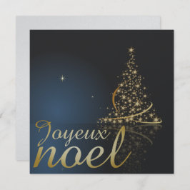 Invitación Motif de Noël bleu avec arbre de Noël doré
