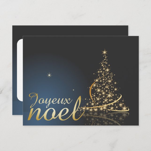 Invitación Motif de Noël bleu avec arbre de Noël doré (Anverso / Reverso)