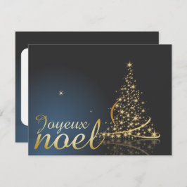 Invitación Motif de Noël bleu avec arbre de Noël doré
