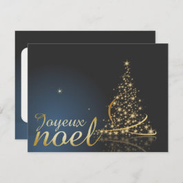 Invitación Motif de Noël bleu avec arbre de Noël doré