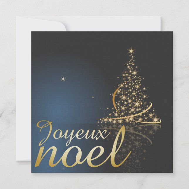 Invitación Motif de Noël bleu avec arbre de Noël doré (Anverso)