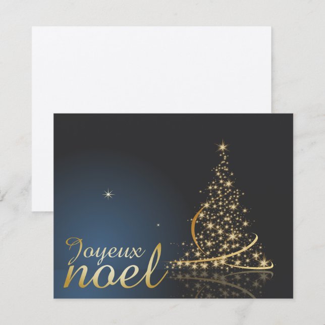 Invitación Motif de Noël bleu avec arbre de Noël doré (Anverso / Reverso)