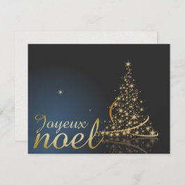 Invitación Motif de Noël bleu avec arbre de Noël doré