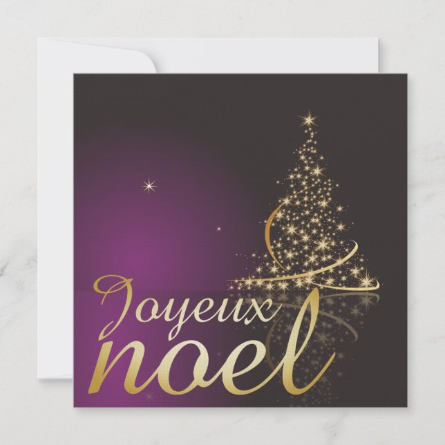 Invitación Motif de Noël pourpre avec arbre de Noël doré (Anverso)