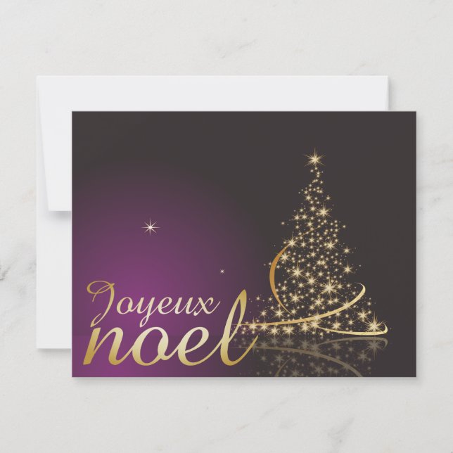 Invitación Motif de Noël pourpre avec arbre de Noël doré (Anverso)