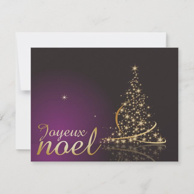 Invitación Motif de Noël pourpre avec arbre de Noël doré (Anverso)