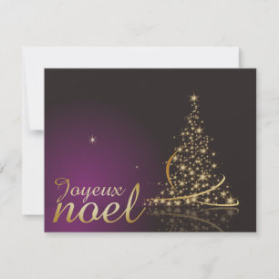 Invitación Motif de Noël pourpre avec arbre de Noël doré