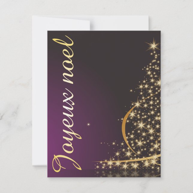 Invitación Motif de Noël pourpre avec arbre de Noël doré (Anverso)