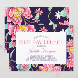 Invitación Motif floral en acua rosa y cumpleaños azul