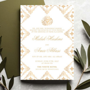 Invitación Motif islámico musulmán Boda blanco y dorado