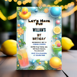 Invitación Motif Splash Bubbles Espuma de pato de verano 1º c