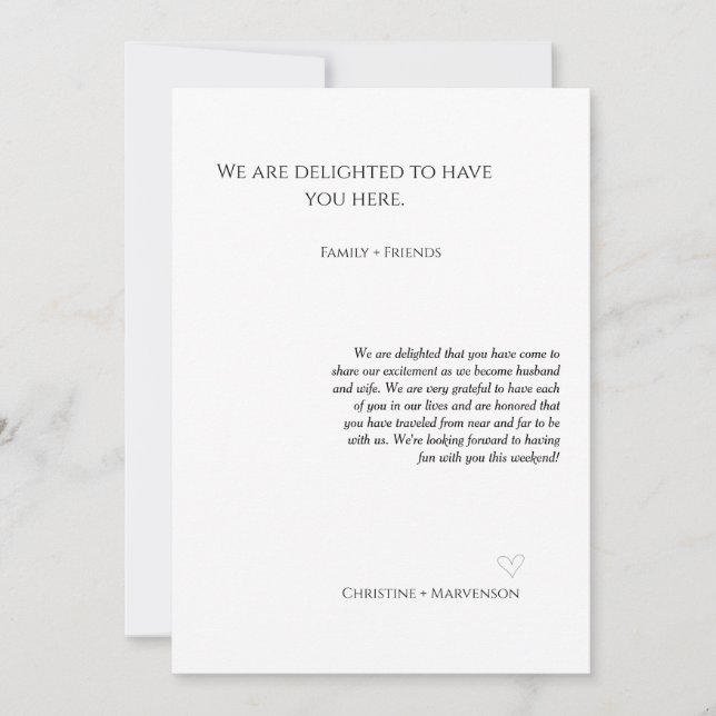 Invitación Motivo de bienvenida e itinerario para boda de gui (Anverso)