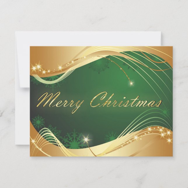 Invitación Motivo de los Navidades dorados con fondo verde (Anverso)