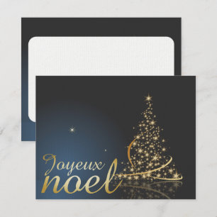 Invitación Motivo de Navidad azul con árbol de Navidad dorado