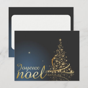 Invitación Motivo de Navidad azul con árbol de Navidad dorado