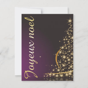 Invitación Motivo de Navidad púrpura con árbol de Navidad dor