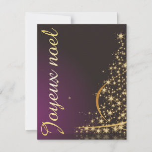 Invitación Motivo de Navidad púrpura con árbol de Navidad dor