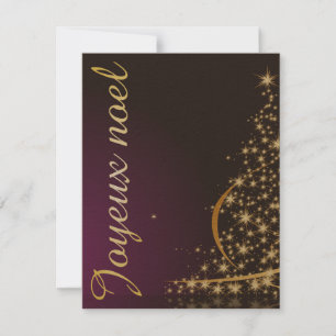 Invitación Motivo de Navidad púrpura con árbol de Navidad dor