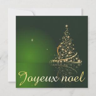 Invitación Motivo de Navidad verde con árbol de Navidad dorad