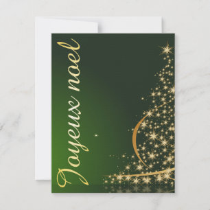 Invitación Motivo de Navidad verde con árbol de Navidad dorad