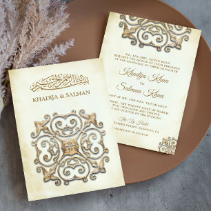 Invitación Motivo de oro antiguo boda islámica musulmana vint