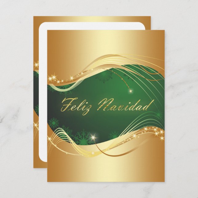 Invitación Motivo dorado de Navidad con fondo verde (Anverso / Reverso)