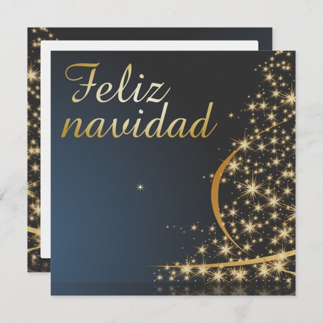 Invitación Motivo navideño azul con dorado Árbol de navidad. (Anverso / Reverso)
