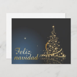 Invitación Motivo navideño azul con dorado Árbol de navidad.