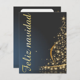 Invitación Motivo navideño azul con dorado Árbol de navidad.