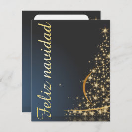 Invitación Motivo navideño azul con dorado Árbol de navidad.
