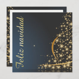 Invitación Motivo navideño azul con dorado Árbol de navidad.