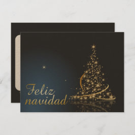 Invitación Motivo navideño azul con dorado Árbol de navidad.
