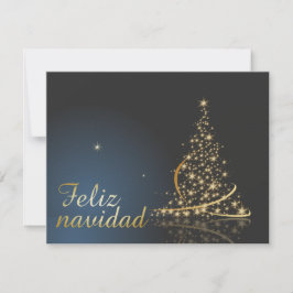 Invitación Motivo navideño azul con dorado Árbol de navidad.