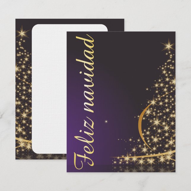 Invitación Motivo navideño morado oscuro con dorado (Anverso / Reverso)