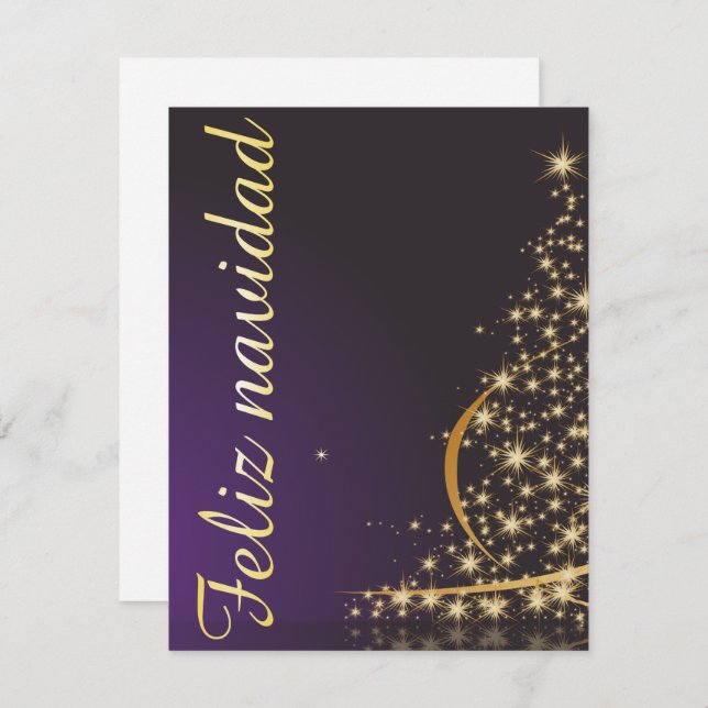 Invitación Motivo navideño morado oscuro con dorado (Anverso / Reverso)