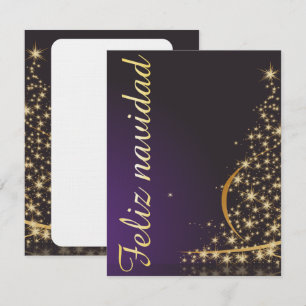 Invitación Motivo navideño morado oscuro con dorado árbol de