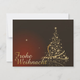 Invitación Motivo navideño rojo con árbol de Navidad dorado