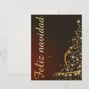 Invitación Motivo navideño rojo con dorado árbol de navidad.