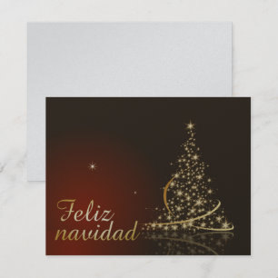 Invitación Motivo navideño rojo con dorado árbol de navidad.